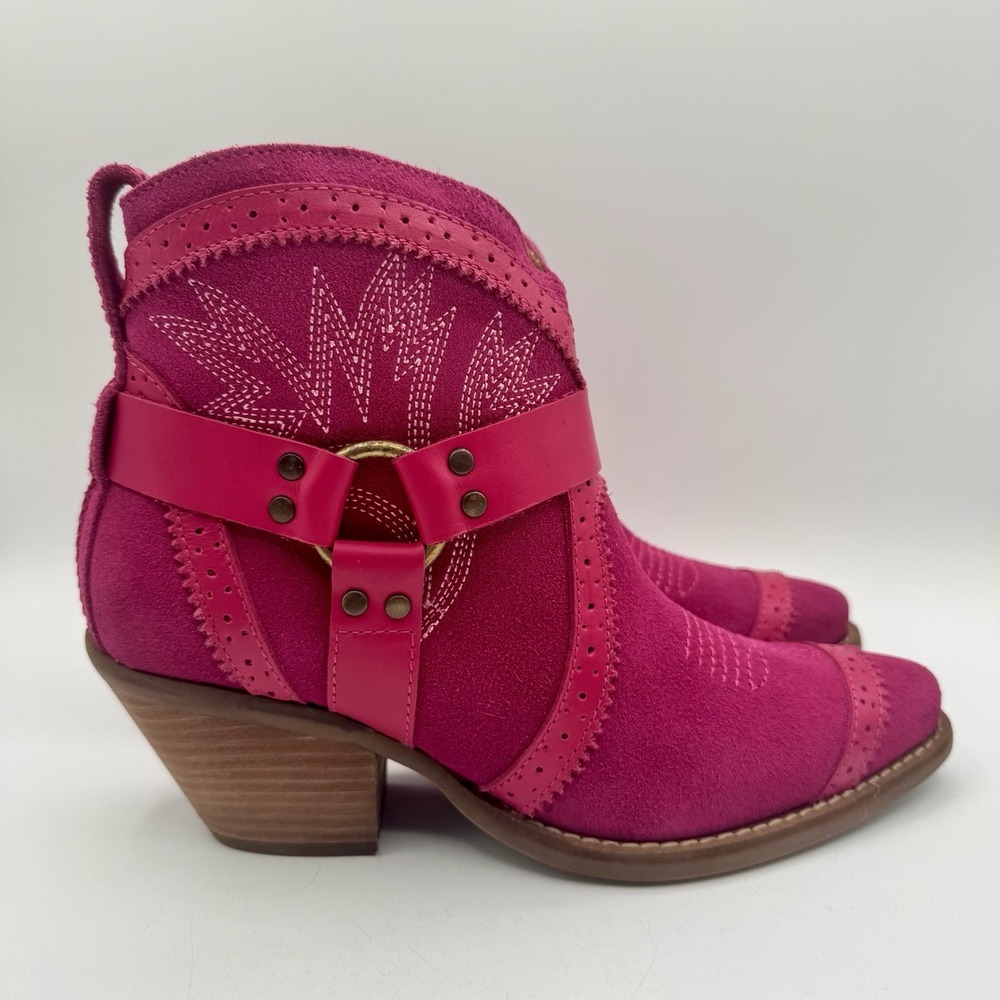 Dingo Gummy Boots Women's Size 7 Pink Suede‎ Harness Western Booties - Picture 15 of 16